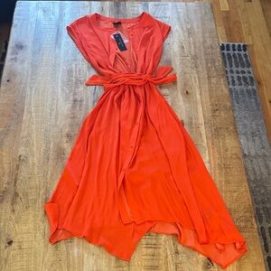 Worthington Orange Asymmetrical hem midi cap short sleeve Dress NWT medium